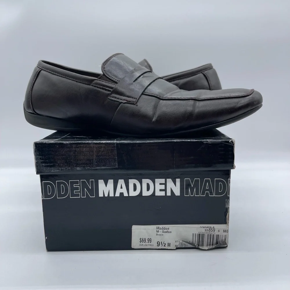 Madden M Saxton Men's Size 9.5‎ Penny Loafers Brown Slip On Leather Casual Shoes
